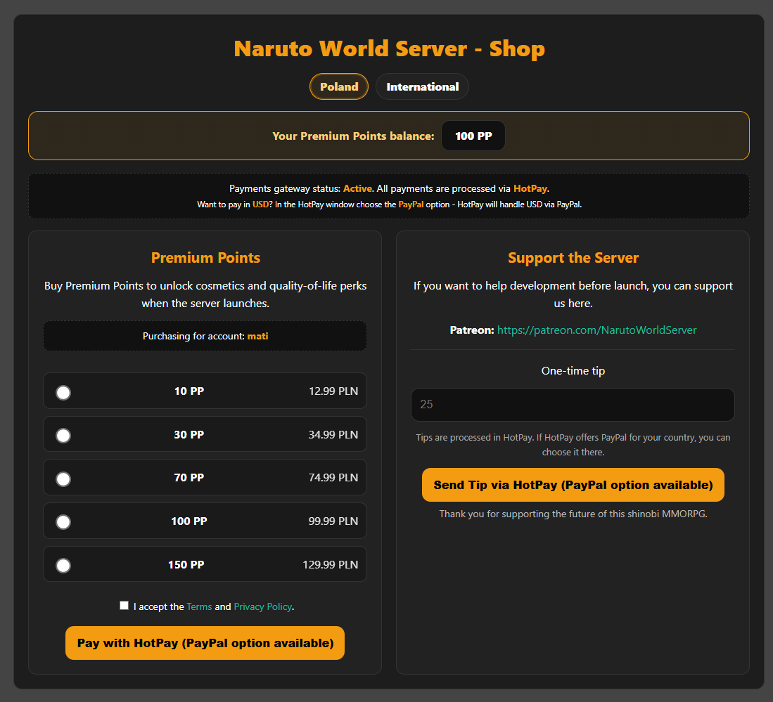 Premium Points payment preview